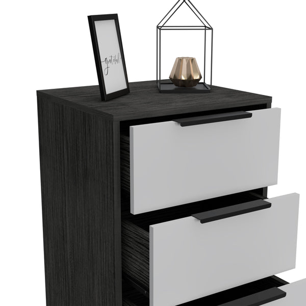 English Elm Washington Five Drawer Dresser with Light Oak Frame and White Fronts, Space-Saving Minimalist Storage Chest Smoke,White 46 L x 21 W x 5 H B128P148836