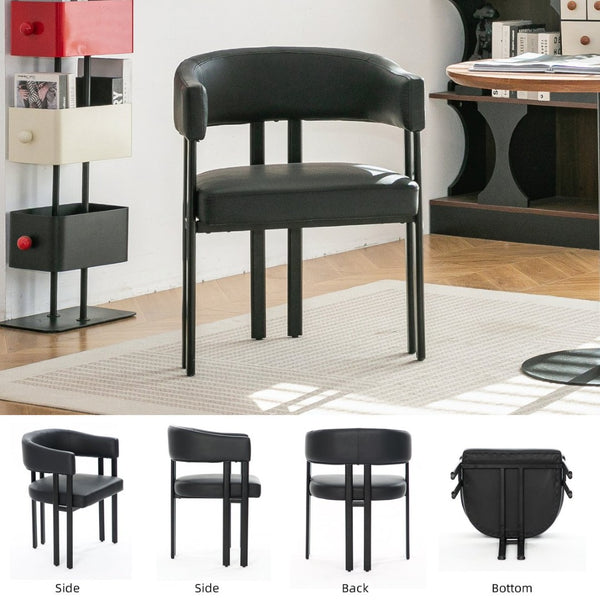 English Elm Modern Barrel Dining Chairs Set of 2 Faux Leather Wraparound Seat Metal Frame Black W3394P444217
