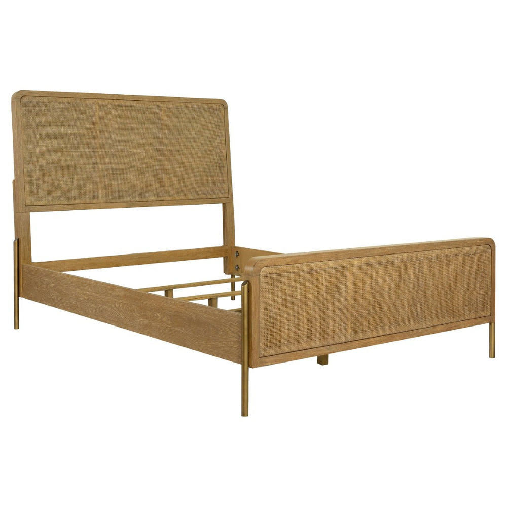 English Elm Stevie Mid-Century Eastern King Panel Bed With Sand Wash Finish & Natural Cane For Coastal Charm B062S00721-GIGA