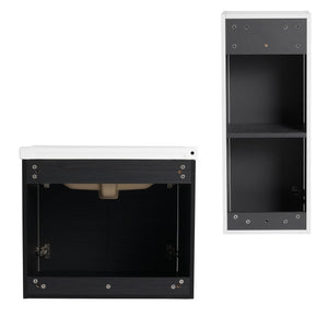 English Elm 24" Wall-Mounted Bathroom Vanity With Ceramic Sink & Side Cabinet - Stylish Storage Solution! W999S00326