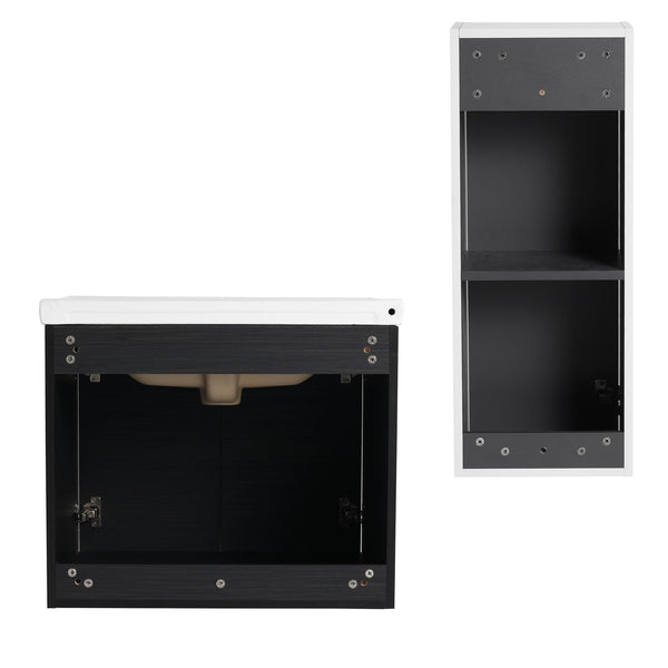 English Elm 24" Wall-Mounted Bathroom Vanity With Ceramic Sink & Side Cabinet - Stylish Storage Solution! W999S00326