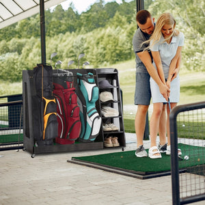 English Elm Gray Wooden Golf Organizer Rack with Drawers for Garage Club Bag Shoe Storage Gray W1422P296368