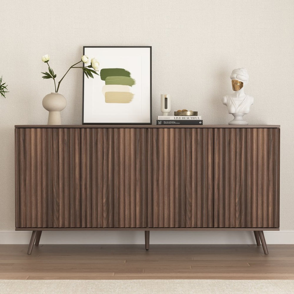 English Elm Sideboard Walnut Credenza with Hexagonal Doors and Adjustable Shelves for Dining Areas W409P327406