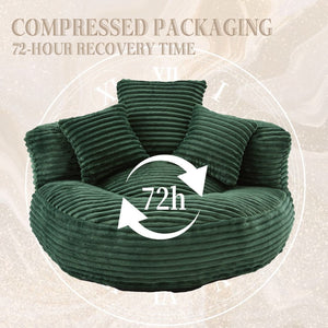 English Elm Bean Bag Sofa Oversized Corduroy Floor Lounge Chair with Armrests Pillows Foam Fill Emerald W395P426813