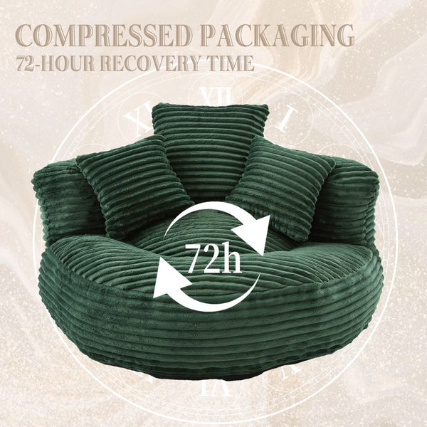 English Elm Bean Bag Sofa Oversized Corduroy Floor Lounge Chair with Armrests Pillows Foam Fill Emerald W395P426813