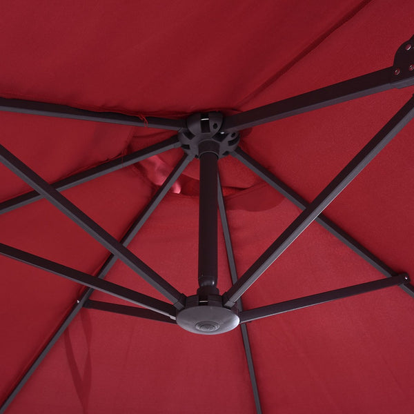English Elm Outsunny Extra Large 15Ft Double-Sided Patio Umbrella With Crank, Wine Red Canopy For Stylish Coverage W2225P200608-GIGA
