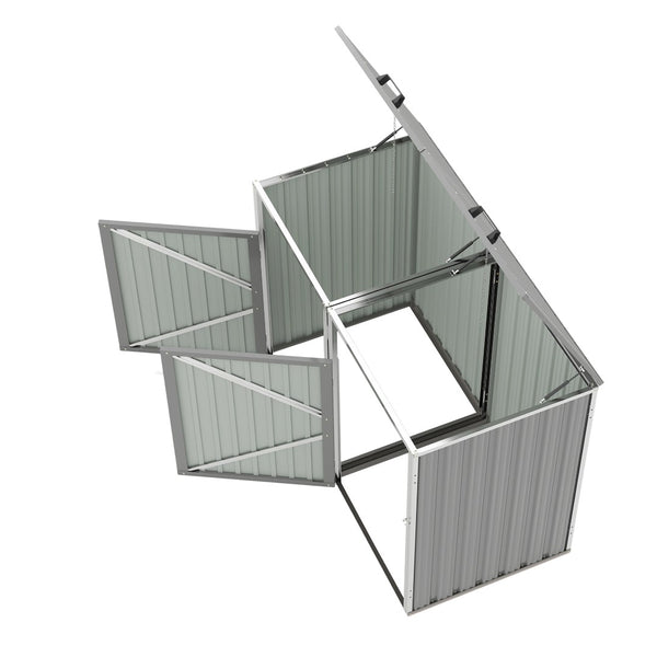 English Elm Garbage Bin Shed Galvanized Steel Enclosure for Two Cans Outdoor Weather Resistant Light Gray W1598P357715