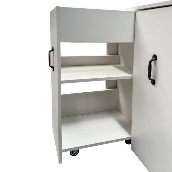 English Elm 3 Tier Rolling Bookcase with Pull Out Drawers Dustproof Door for Home Office Use W331P377340