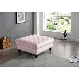 English Elm Charming Pink Velvet Ottoman, 19"H x 35"W x 35"D, Durable Two-Seater Accent Seat for Stylish Living Spaces B078107875