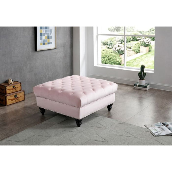 English Elm Charming Pink Velvet Ottoman, 19"H x 35"W x 35"D, Durable Two-Seater Accent Seat for Stylish Living Spaces B078107875