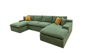 English Elm Coffee-bean Curved Upholstered Sectional Sofa with Plush Seating and Built-in Side Pocket Dark Green B2748S00129