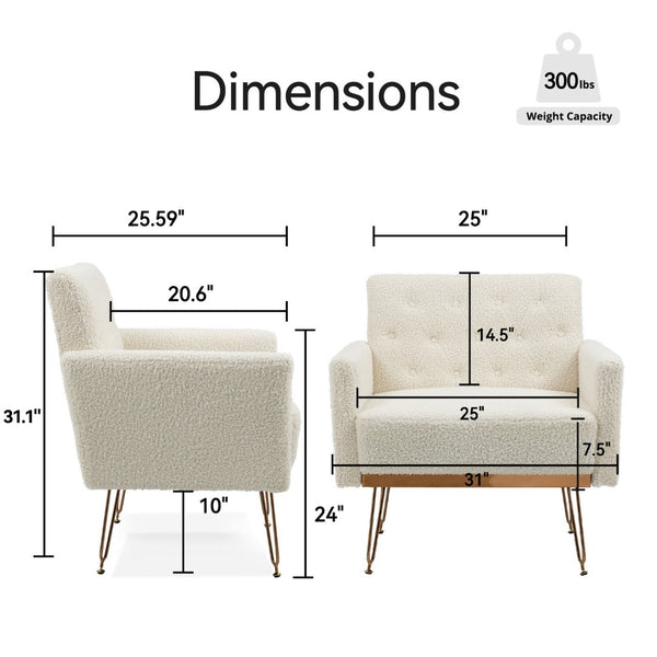 English Elm Teddy Fabric Tufted Accent Chair with Gold Metal Legs for Bedroom or Living Room W2113P392022