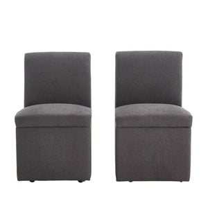 English Elm COOLMORE Swivel Rolling Dining Chair with Hidden Storage, Linen Upholstered 4-Wheel Multiuse Seat Dark Gray W1539P277680