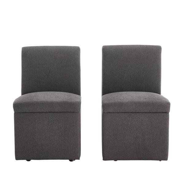 English Elm COOLMORE Swivel Rolling Dining Chair with Hidden Storage, Linen Upholstered 4-Wheel Multiuse Seat Dark Gray W1539P277680