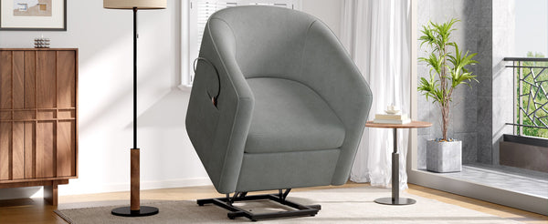 English Elm Power Lift Recliner Barrel Back Chenille Chair for Seniors with Footrest Pocket Grey N719P355911E