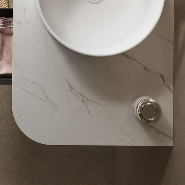 English Elm Dina Sintered Stone Bathroom Countertop Carrara Marble Look Polished Curved Edge 48 Inch W2615P336293