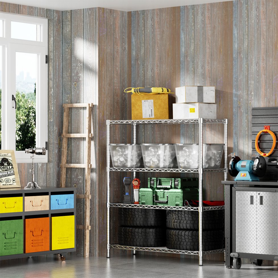 English Elm 36" 4-Tier Chrome Wire Shelf — Heavy-Duty 350LB Per Tier, Rust-Resistant, Adjustable Space-Saver (36"W x 14"D x 54"H) T3210P308319