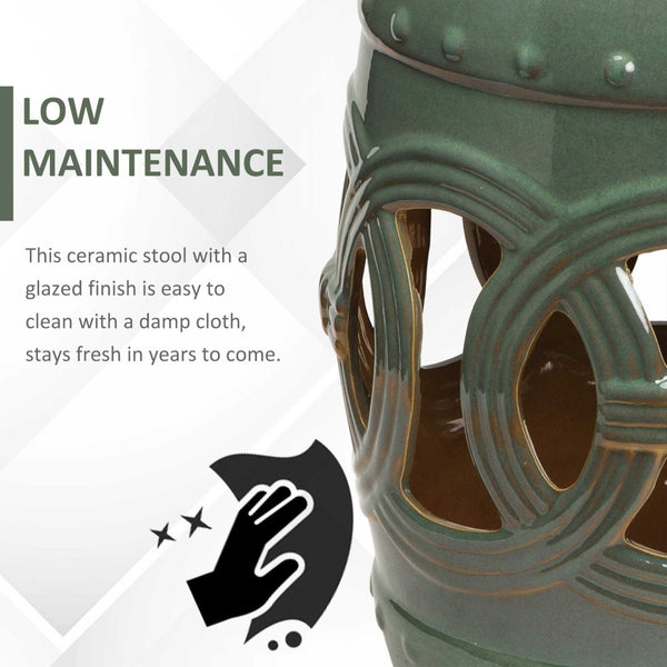 English Elm Outsunny 14" X 17" Ceramic Garden Stool - Elegant Green Glaze, Double-Coin Design, Indoor/Outdoor Use W2225P174104-GIGA