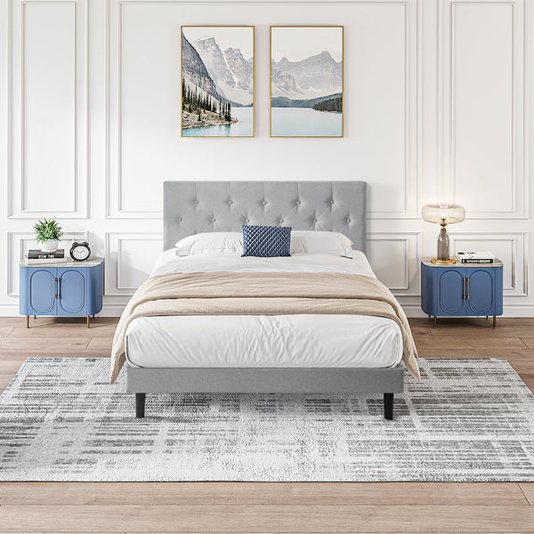 English Elm Queen Upholstered Platform Bed Frame with Button Tufted Linen Headboard, No Box Spring, 600LB Limit, Grey W311P197752
