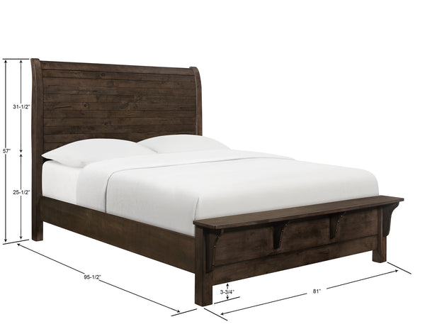 English Elm Wallace & Bay - Brown King Sleigh Bed with Ash Brown Modern Rustic Engineered Wood Finish, Easy-Care, Grand 95.3" Width B2709S00011
