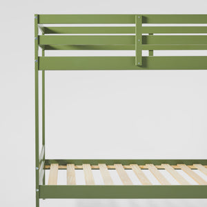 Simple Solid Wood Twin Over Twin Bunk Bed Olive Green SOPB3HOGWP Walker Edison