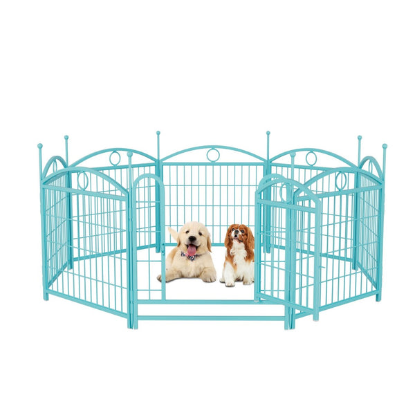English Elm Dog Playpen 8 Panel Heavy Duty Iron Pet Enclosure Foldable Indoor Outdoor Exercise Pen Blue W368P233999