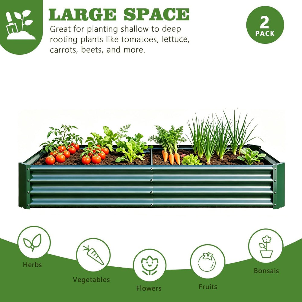 English Elm 2pcs Galvanized Steel Raised Garden Beds Rust Resistant Outdoor Planter Set Green W840P478537