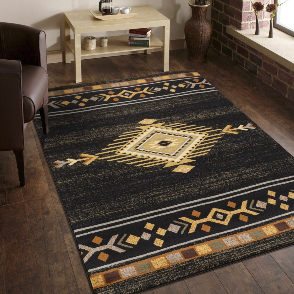 English Elm Tribes Black Southwest Area Rug 5'3" X 7'3" - Durable, Stylish, Easy Care For High-Traffic Spaces B186P180981-GIGA