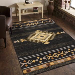 English Elm Tribes Black Southwest Area Rug 5'3" X 7'3" - Durable, Stylish, Easy Care For High-Traffic Spaces B186P180981-GIGA