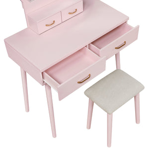 English Elm Beautiful Pink Vanity Set with Mirror & Stool, Storage Drawers, Elegant Bedroom Makeup Station B011P300057