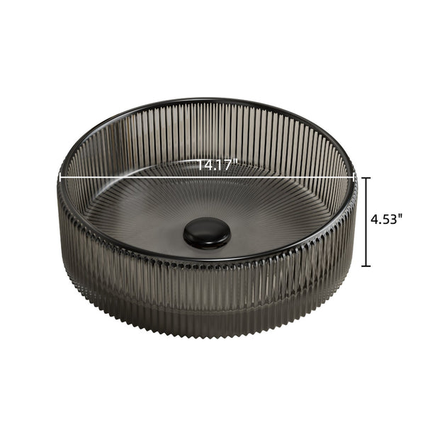 English Elm SONNY 14'' Round Crystal Glass Bathroom Vessel Sink, Durable Easy-Clean Design, Splash-Resistant Black W2615P318239