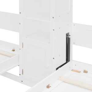 English Elm Dual Twin Murphy Beds with Built-In Cabinets & Shelves for Space-Saving Guest Rooms and Studios White N820S00058K