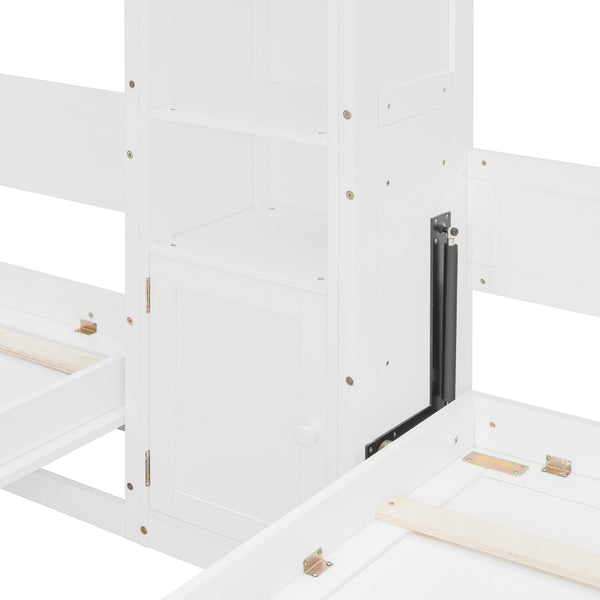 English Elm Dual Twin Murphy Beds with Built-In Cabinets & Shelves for Space-Saving Guest Rooms and Studios White N820S00058K