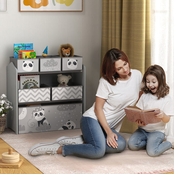 English Elm Qaba Kids Toy Organizer with 6 Bins, Cute Gray MDF Storage Shelf for Bedroom, Durable & Safe W2225P249762