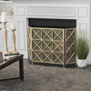 English Elm Christopher Knight Home® - FIRE Margaret 3-Panel Iron Fireplace Screen – Rose Gold/Black/Gold X-Pattern, Spark & Soot Shielding 61131.00
