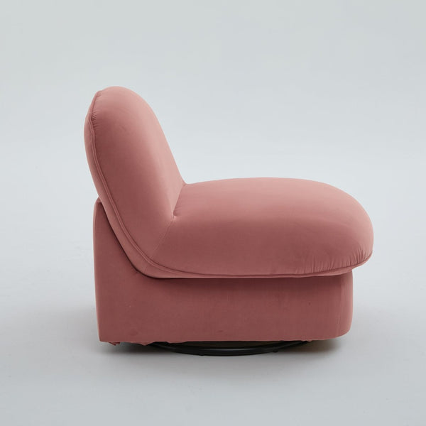 English Elm Swivel Accent Chair Plush Velvet Pumpkin Barrel Silhouette with 360 Degree Metal Base Coral W3244P392749