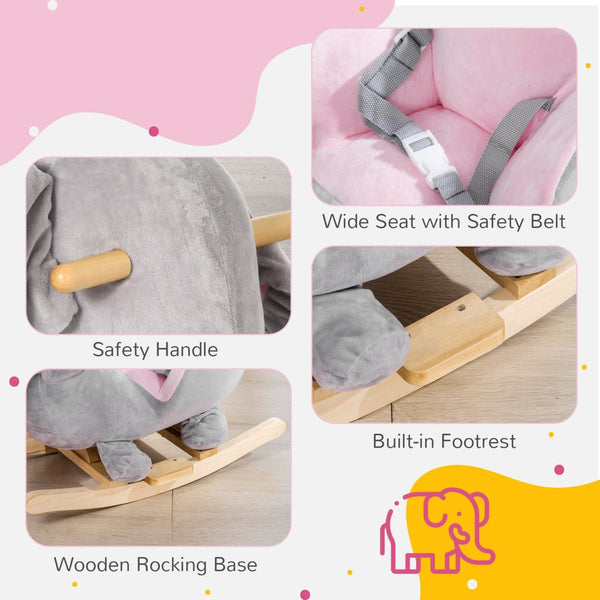 English Elm Qaba Plush Elephant Toddler Rocker with Steel Frame Wooden Base and Sound Effects W2225P200850