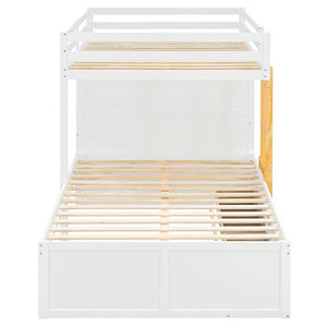 English Elm Full Size Bunk Bed with Integrated Drawers Wardrobe Mdf Solid Wood Kids Storage White LT000463AAK
