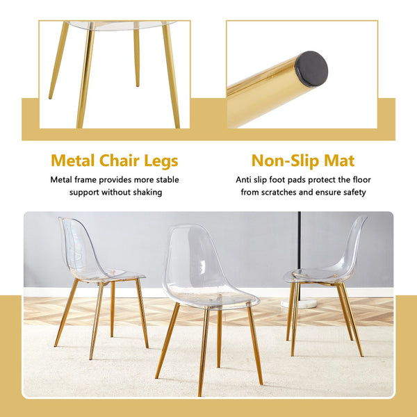 English Elm Table and Chair Set Oval Tempered Glass Top Gold Base with 6 Acrylic Seats W1151S04730
