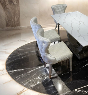 English Elm Glam Side Chair Set - Modern White Upholstery With Diamond Pattern, Nailhead Trim & Silver Legs B2741P406809