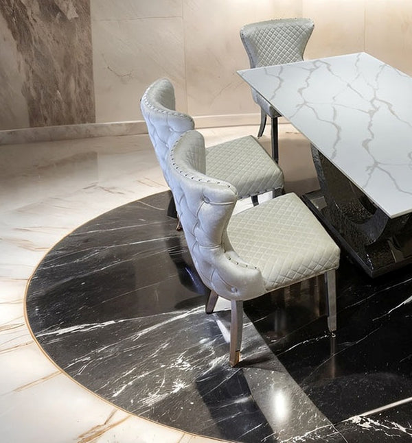 English Elm Glam Side Chair Set - Modern White Upholstery With Diamond Pattern, Nailhead Trim & Silver Legs B2741P406809