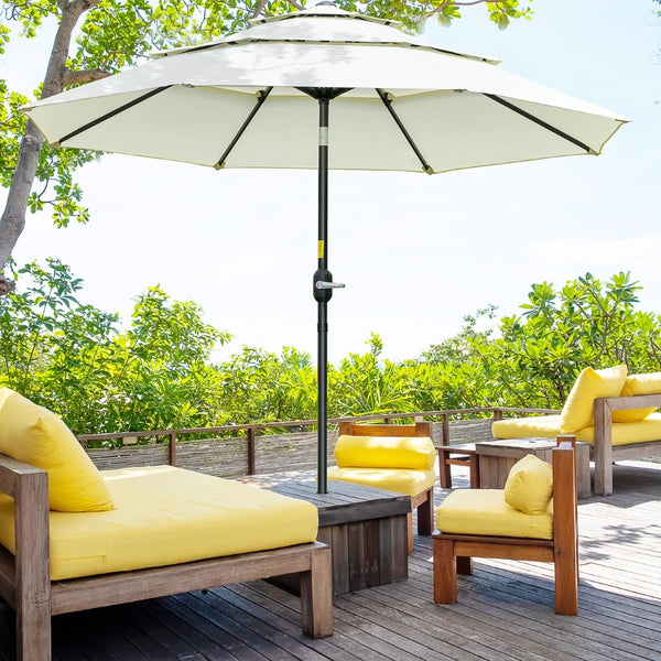 English Elm Outsunny 9Ft Deluxe Patio Umbrella With Crank & Tilt, Vented 3-Tier Canopy For Ultimate Shade Comfort W2225P200443-GIGA