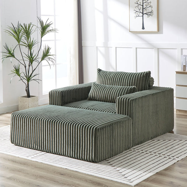 English Elm 75-Inch Corduroy Sponge Lounge Chair With Footrest – No Assembly, Plush Sleeper For Living Rooms & Bedrooms W834P206095