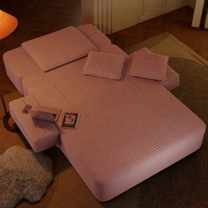 English Elm Luxurious Corduroy Frameless Chaise with Sleeper Conversion Foam Cushioning and Storage Pocket Baby Pink W3219P459763