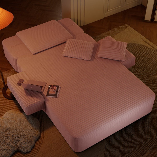 English Elm Luxurious Corduroy Frameless Chaise with Sleeper Conversion Foam Cushioning and Storage Pocket Baby Pink W3219P459763