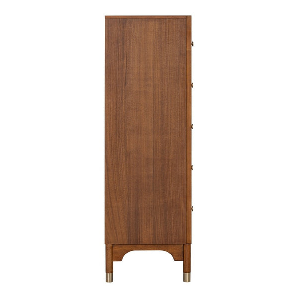 English Elm 1pc Walnut Tall Chest Five Drawers Gold-capped Legs Mid-century Bedroom Storage B2741P446675