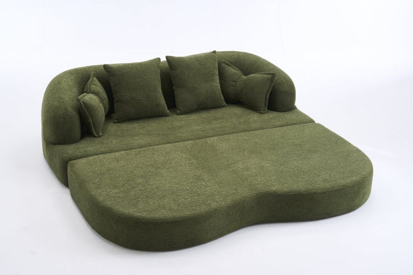 English Elm (old Sku W2231p392100) Chenille Sleeper Sofa Foldable Convertible Loveseat with Four Pillows Green W2231P466737
