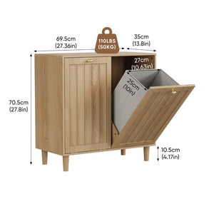 English Elm Sloping Tilt Out Laundry Cabinet with Dual Hamper Bins Oak Mdf Bathroom Storage W1706P465303