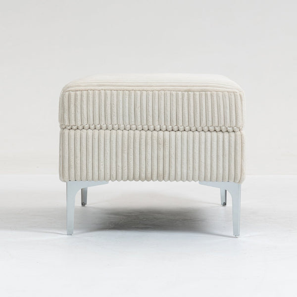 English Elm Modular Corduroy Storage Ottoman with Reversible Lid and Steel Legs — Compact Foam Seat, 250 lb Capacity Beige W3098P257003