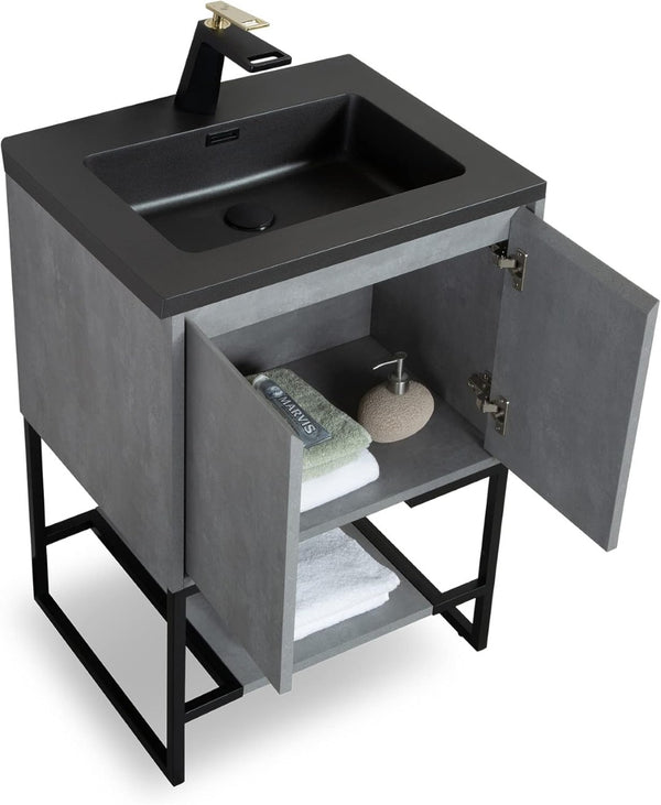 English Elm 36'' Floating Bathroom Vanity Base with Stainless Steel Legs Modern Cabinet Storage Grey W1920P254034